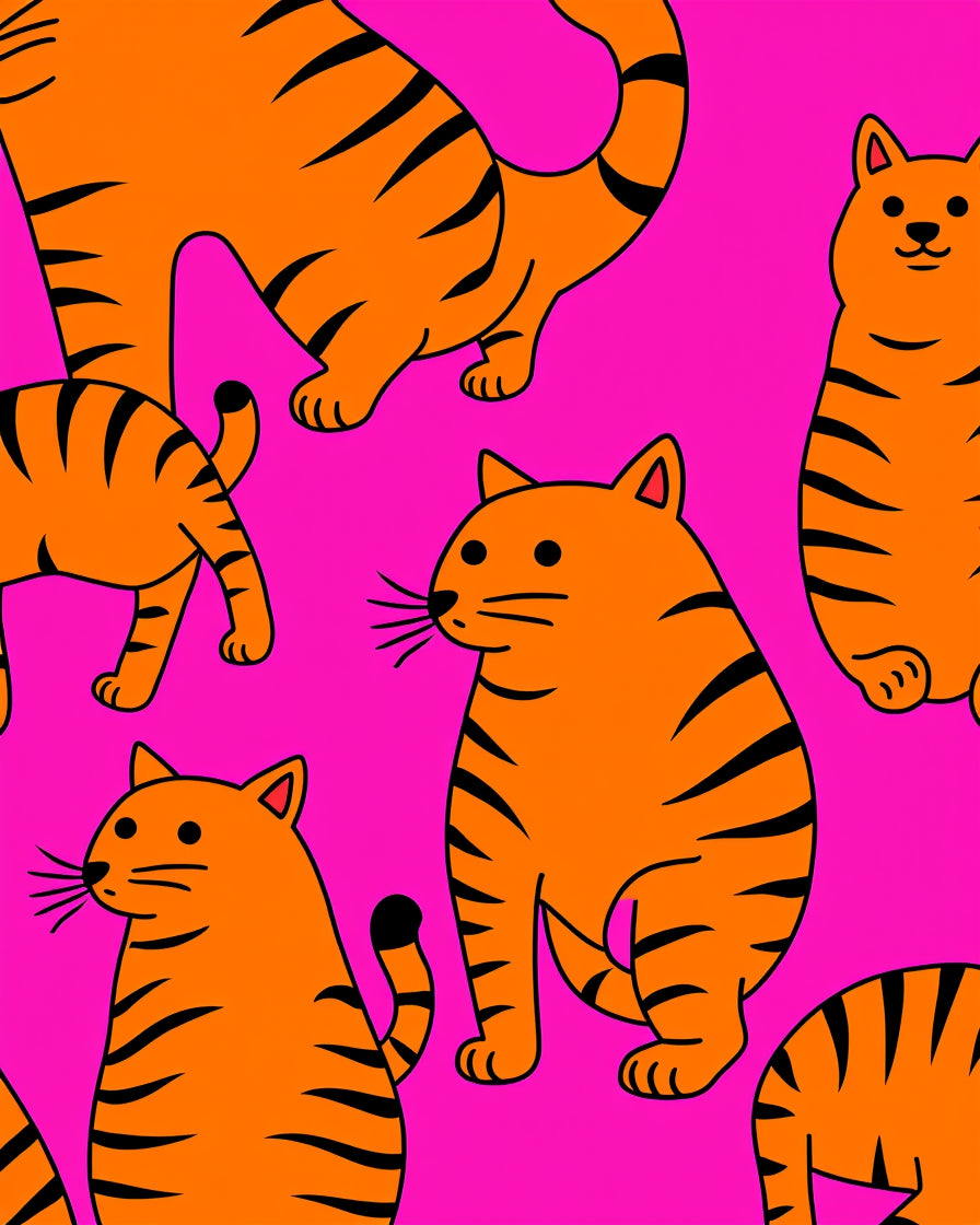 Vibrant Orange Tiger Stripes Cat Collage Rug