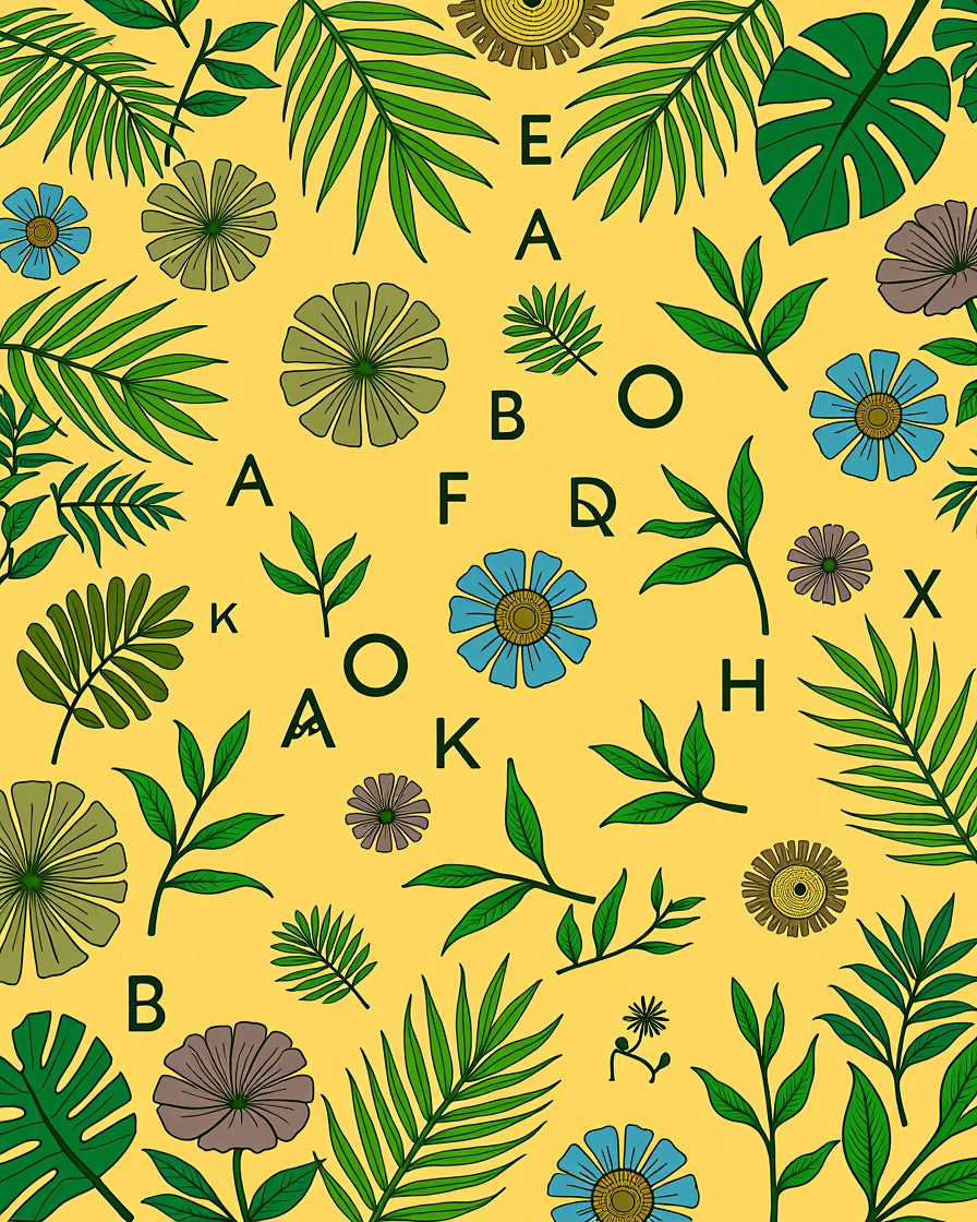 Tropical Yellow Leaf Floral Alphabet Rug