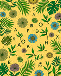 Tropical Yellow Leaf Floral Alphabet Rug