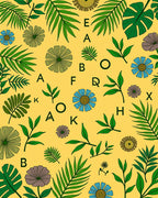 Tropical Yellow Leaf Floral Alphabet Rug
