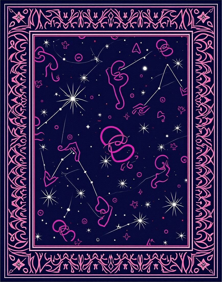 Cosmic Pink Zodiac Constellation Night Rug