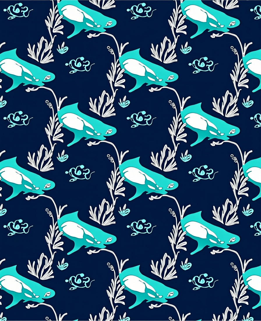 Ocean Orca Teal White Navy Rug