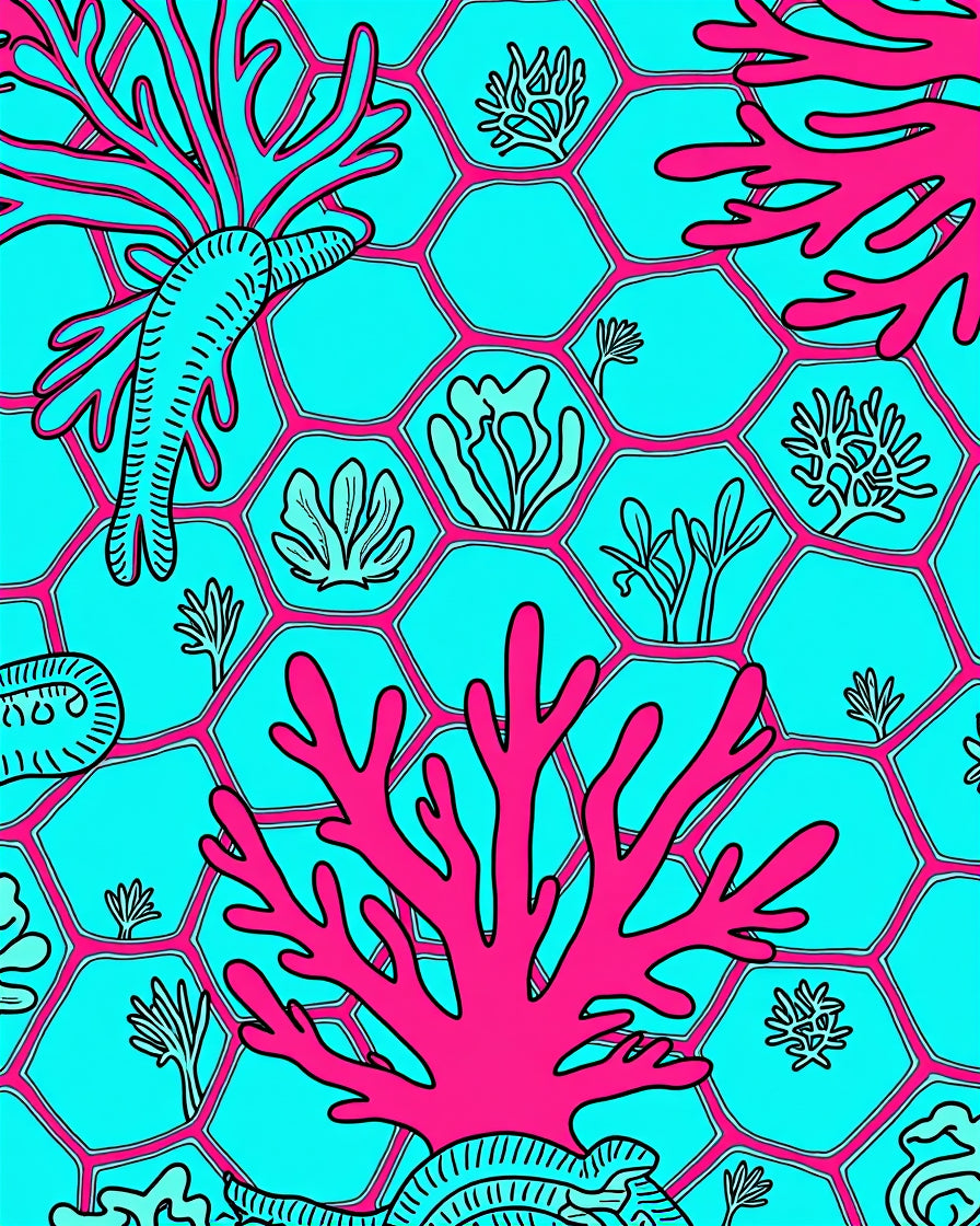 Coral Reef Teal And Pink Hexagons Rug