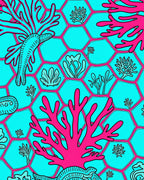 Coral Reef Teal And Pink Hexagons Rug