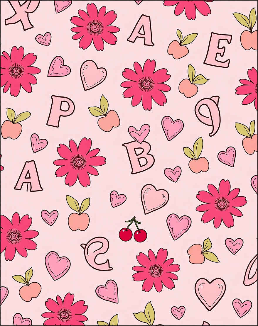 Pink Girly Alphabet Floral Heart Cherries Rug