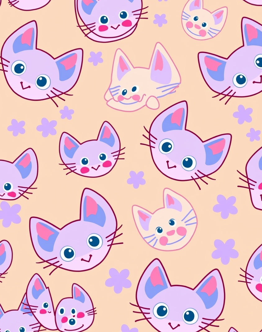 Whimsical Lavender Kitten Flower Repeating Rug
