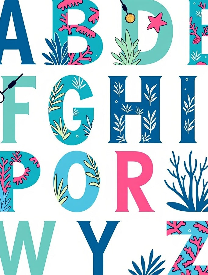 Teal Coral Alphabet Collage Rug