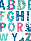 Teal Coral Alphabet Collage Rug