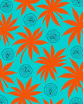 Vibrant Orange Palm Leaves Aqua Rug