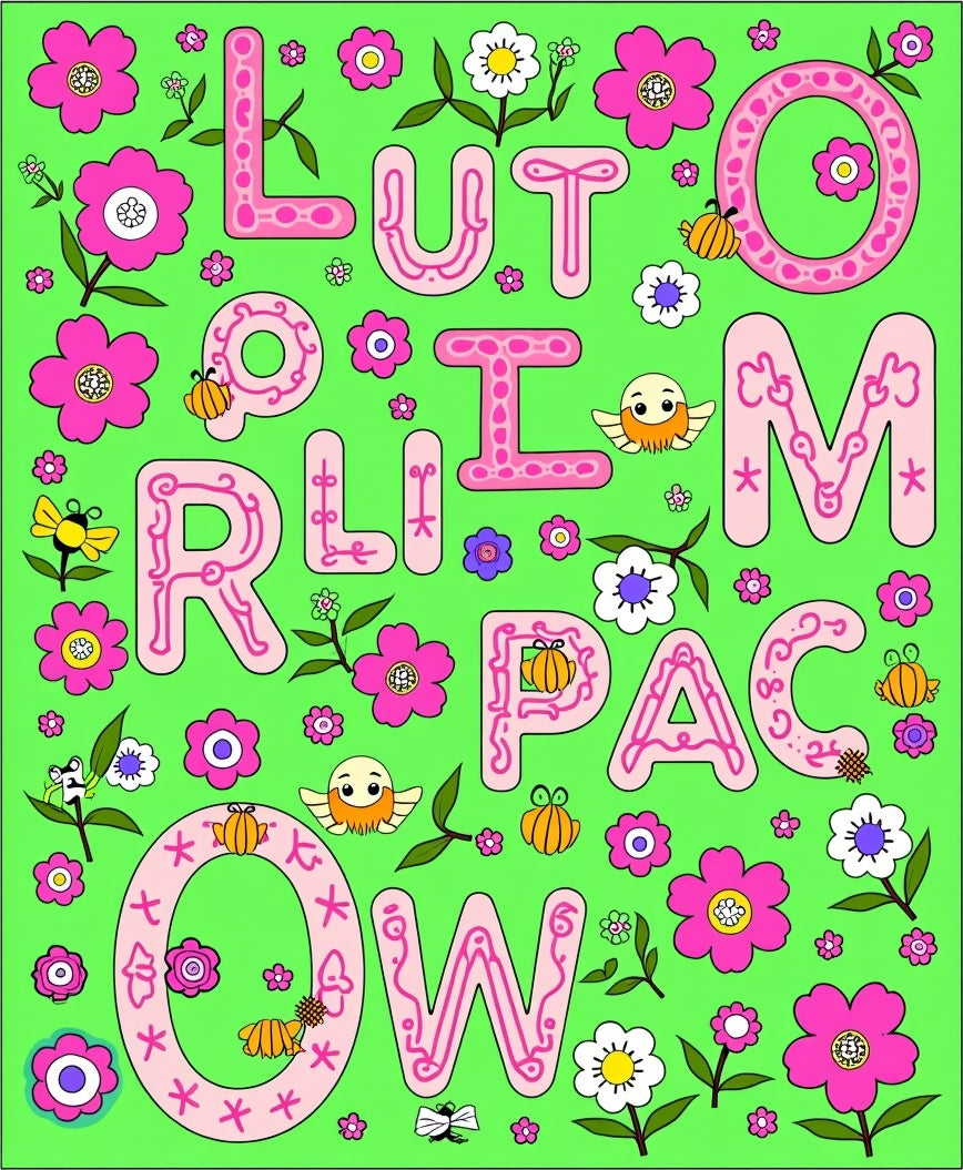 Pink Floral Alphabet Collage Rug