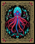 Vivid Teal Red Octopus Frame Rug