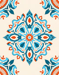 Vibrant Orange Blue Mandala Symmetry Rug