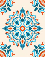 Vibrant Orange Blue Mandala Symmetry Rug