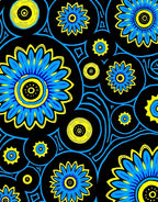 Bold Blue Yellow Floral Burst Rug