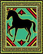 Bold Black Horse Emerald Tribal Rug