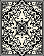 Ivory Black Arabesque Scrollwork Collection Rug