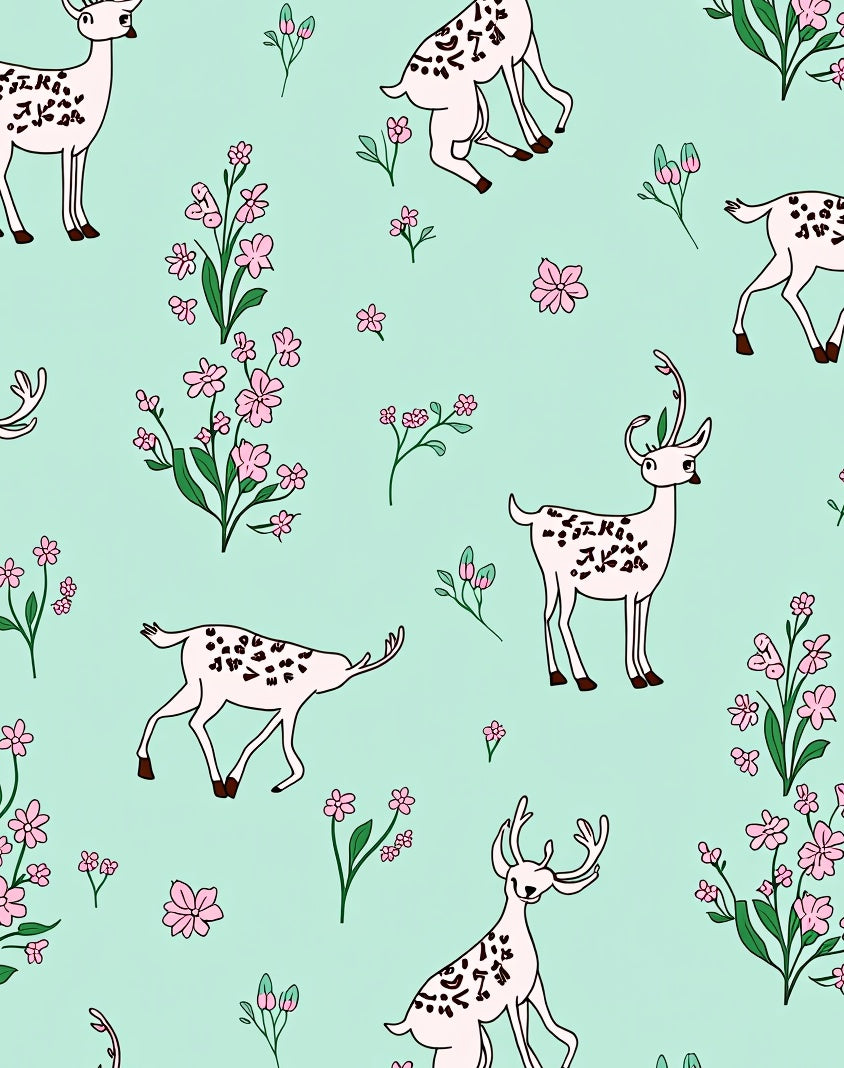 Whimsical Pink Floral Deer Meadow Rug