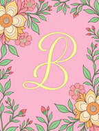 Pink Floral Frame Monogram B Rug