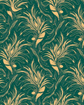 Emerald Teal Golden Feather Swirl Rug