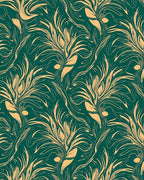 Emerald Teal Golden Feather Swirl Rug