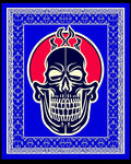 Bold Crimson Skull Blue Border Rug