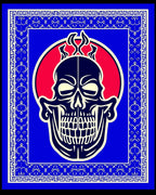 Bold Crimson Skull Blue Border Rug