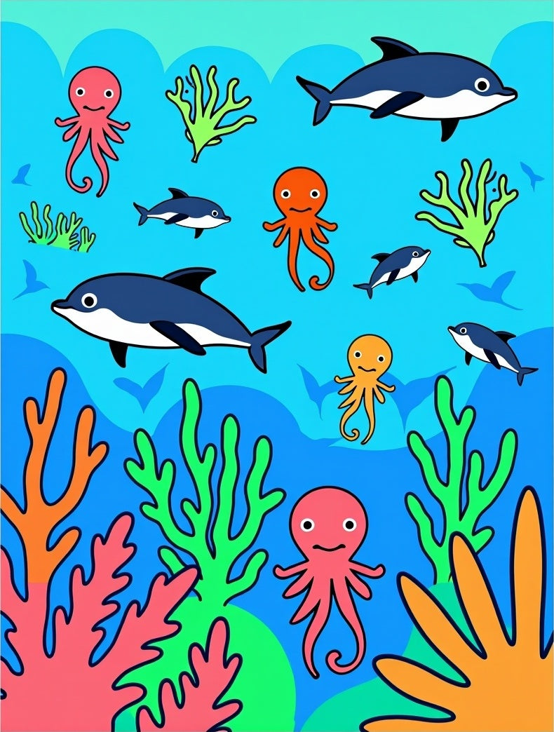 Ocean Coral Dolphin Octopus Friends Rug