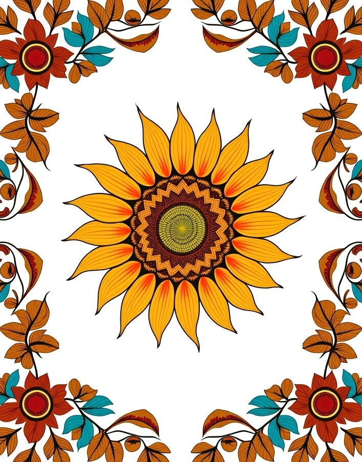 Golden Sunflower Mandala Border Rug