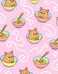 Cute Brown Bear Ramen Bowl Pink Rug