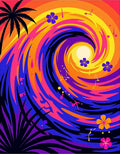 Vibrant Tropical Swirl Palm Tree Rug