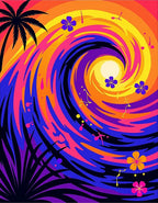 Vibrant Tropical Swirl Palm Tree Rug