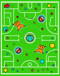 Whimsical Green Field Playful Characters Rug