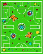 Whimsical Green Field Playful Characters Rug