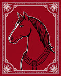Regal Crimson Horse Silhouette Border Rug