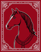 Regal Crimson Horse Silhouette Border Rug