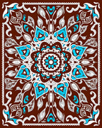 Brown Turquoise White Floral Mandala Rug
