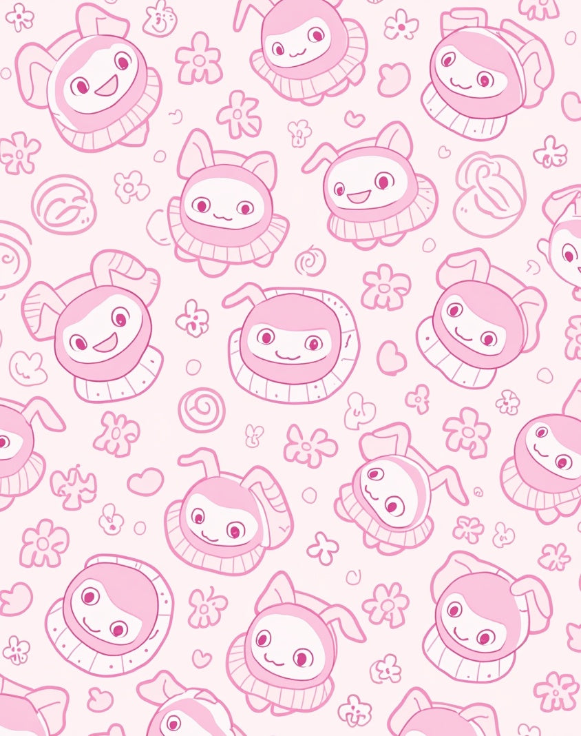 Pink Kawaii Bunny Floral Heart Filled Rug