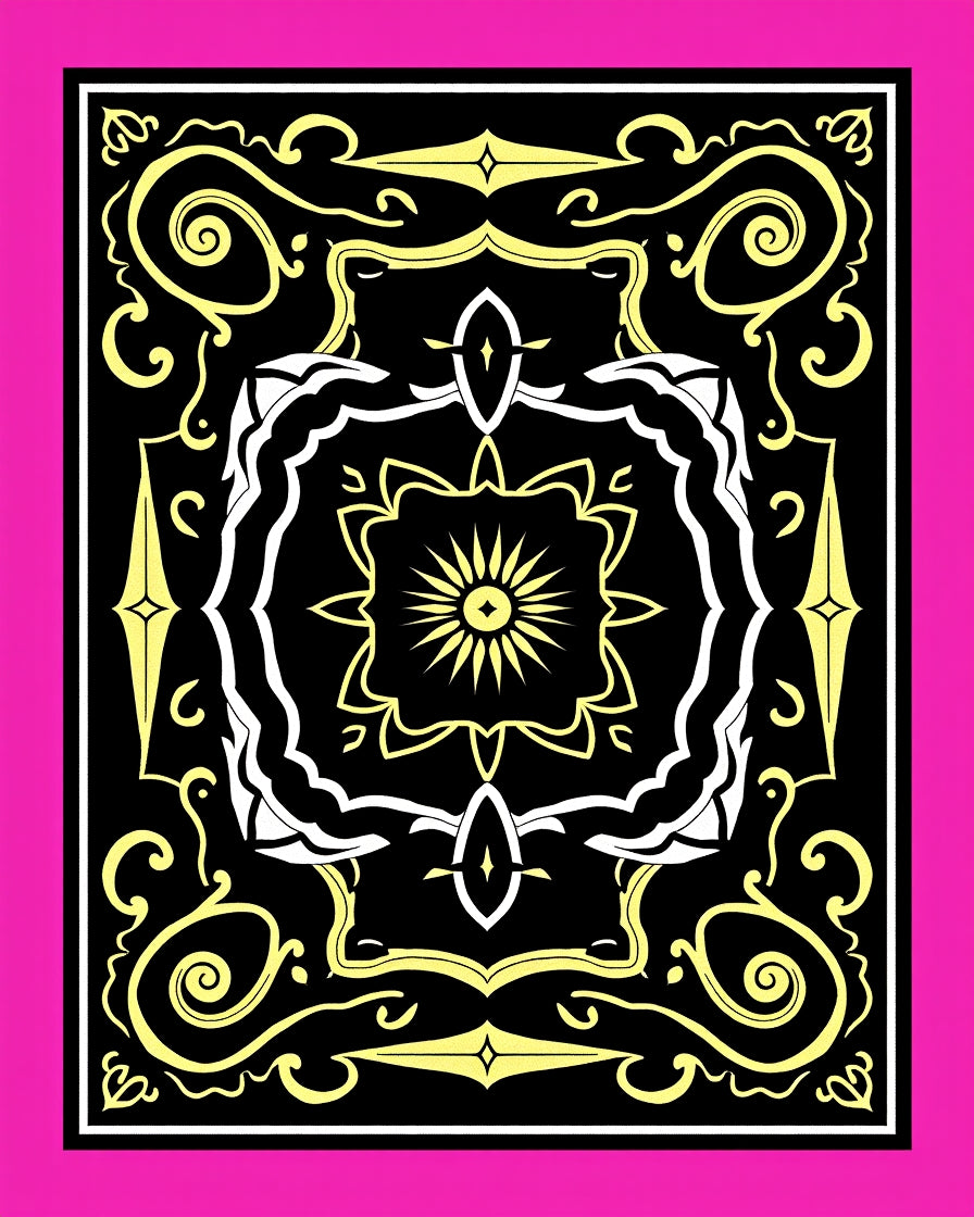 Bold Black Yellow Floral Medallion Rug