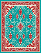 Turquoise Red Filigree Ornamental Rug