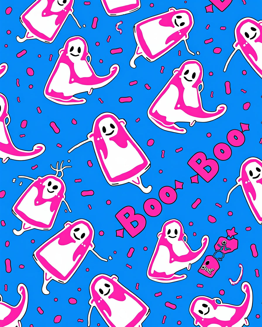 Pink Ghost Boo Blue Sprinkle Rug