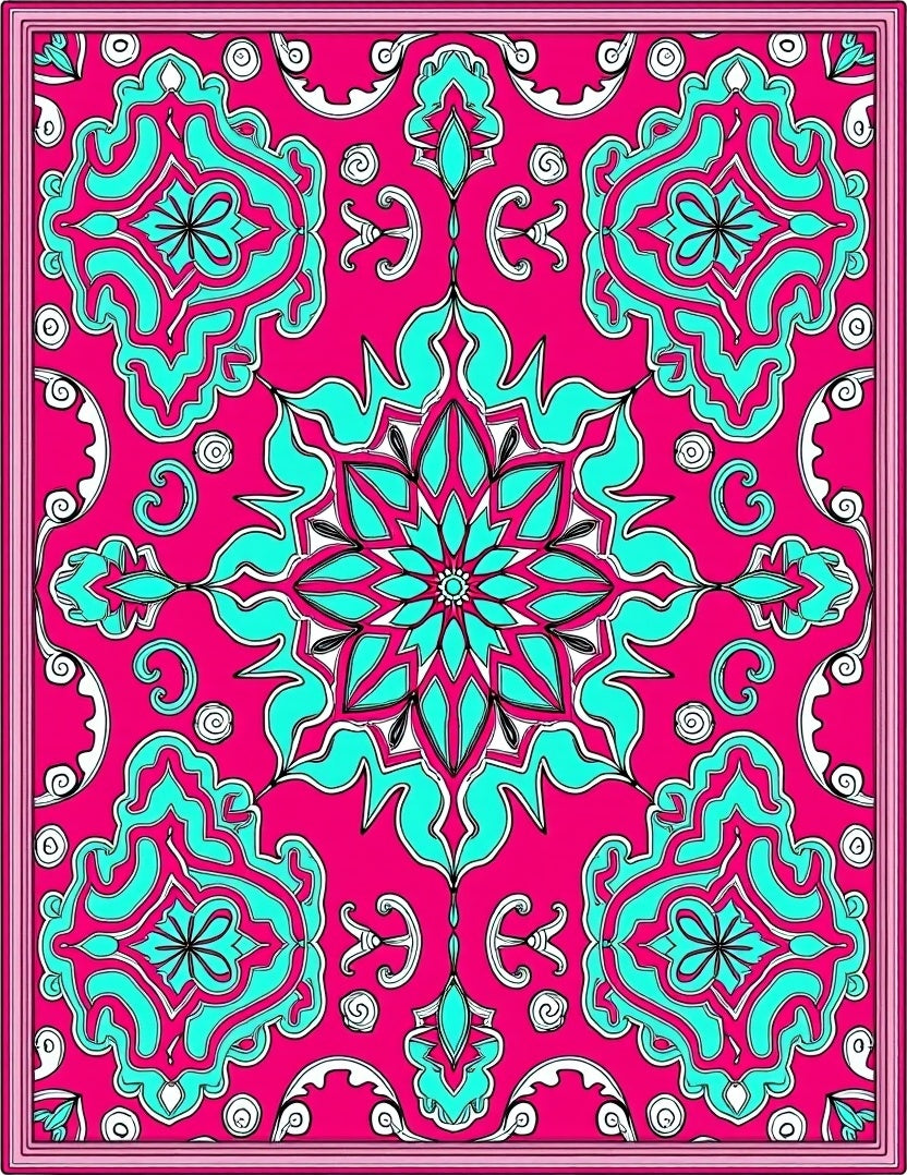 Vibrant Pink Turquoise Medallion Mandala Rug