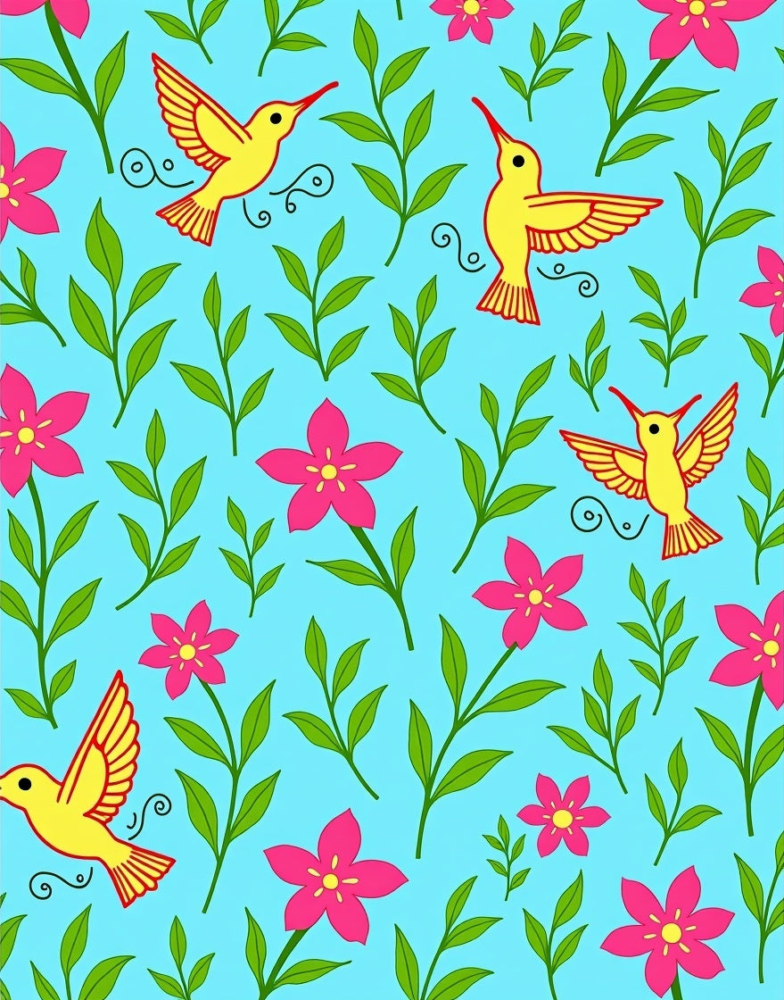 Yellow Hummingbird Pink Flower Garden Rug