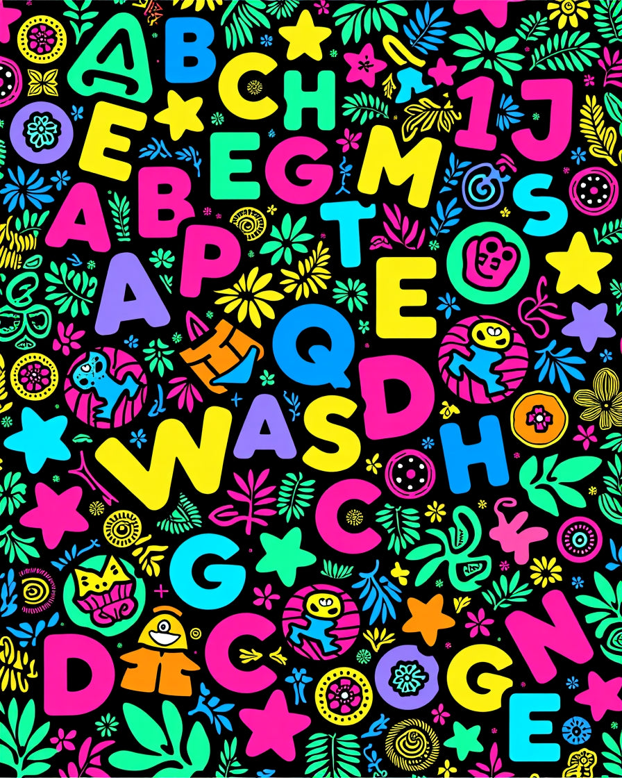 Vibrant Alphabet Tropical Foliage Rug