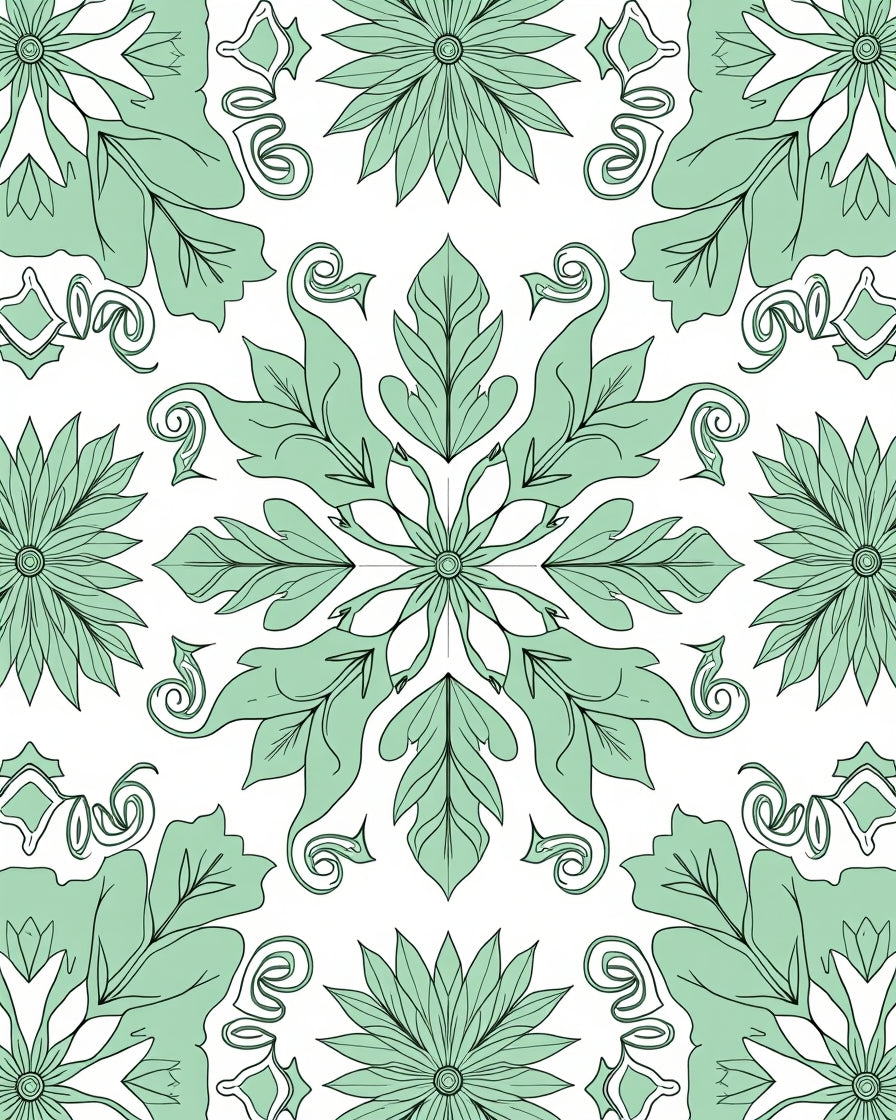 Mint Green Floral Medallion Art Nouveau Rug