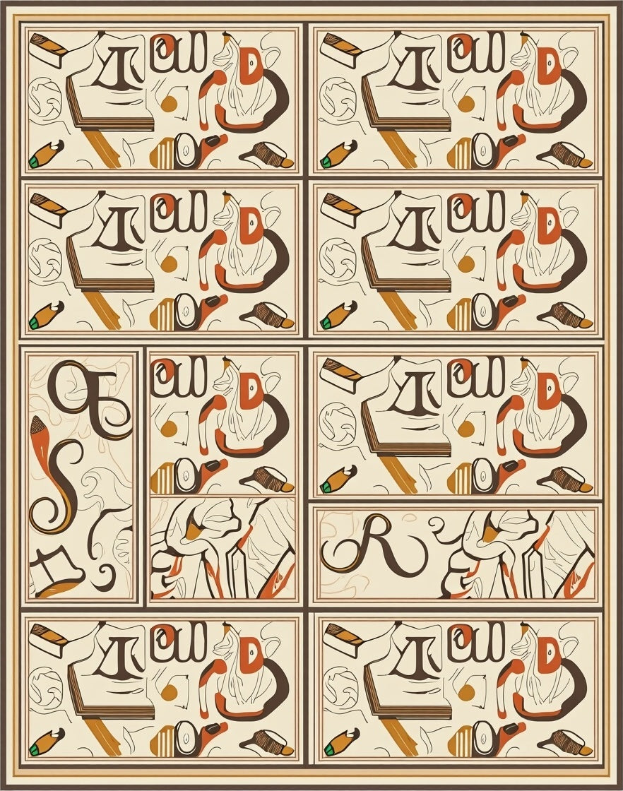 Eclectic Script Ochre Botanical Mosaic Rug
