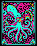 Vibrant Aqua Octopus Swirls Rug