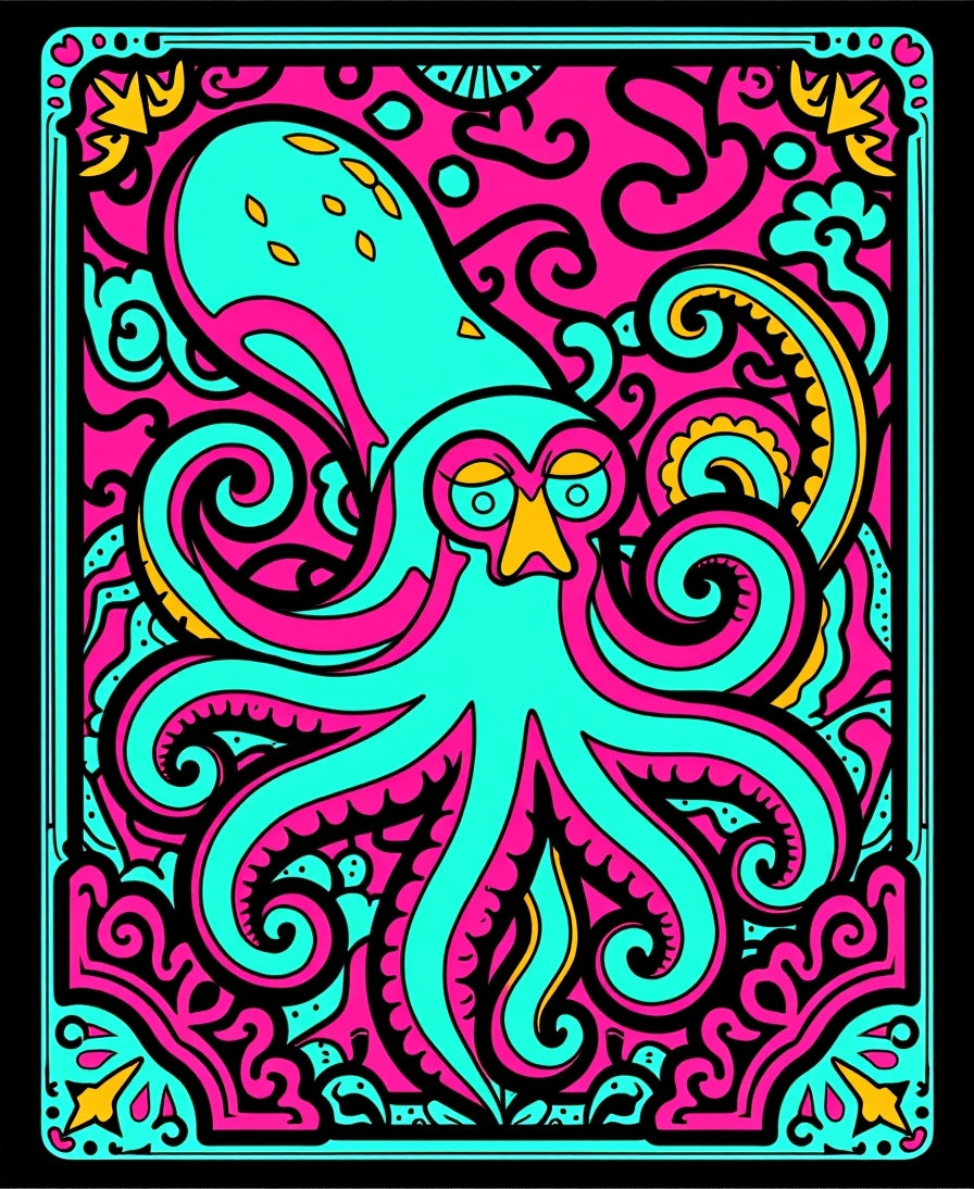 Vibrant Aqua Octopus Swirls Rug