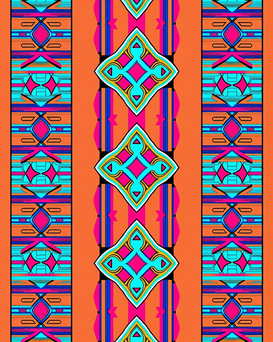 Vibrant Orange Geometric Tribal Diamond Rug