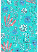 Aqua Retro Alphabet Floral Fan Rug