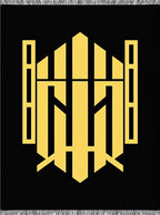 Bold Yellow Geometric Emblem Black Rug